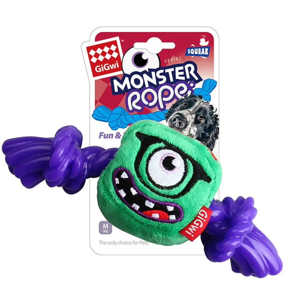 GİGWİ MONSTER ROPE SESLİ TEK GÖZLÜ KARE CANAVAR KÖPEK OYUNCAĞI