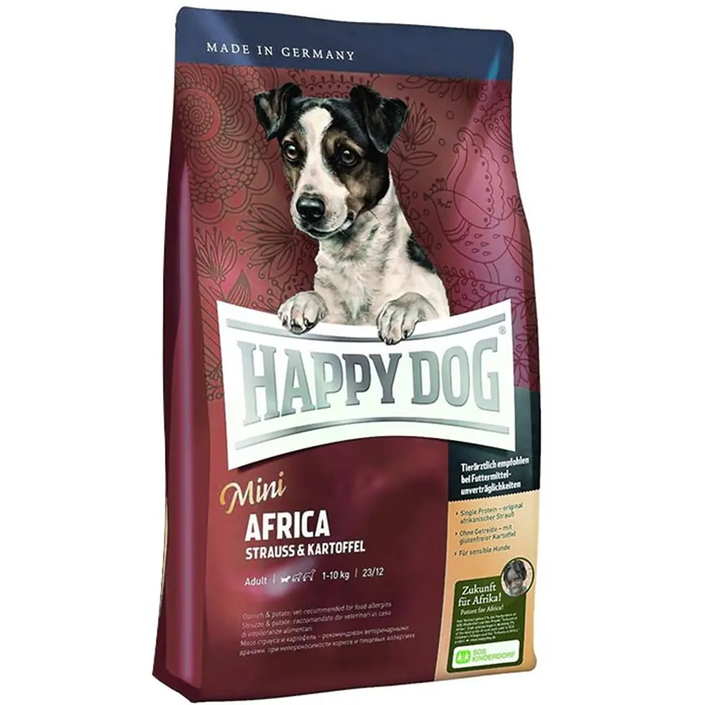 HAPPY DOG MİNİ AFRİCA DEVE KUŞU ETLİ VE PATATESLİ KÜÇÜK IRK YETİŞKİN KÖPEK MAMASI 4 KG