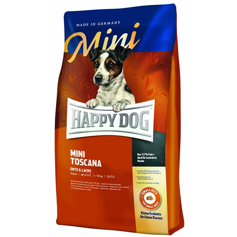 HAPPY DOG MİNİ TOSCANA ÖRDEK VE SOMONLU KÖPEK MAMASI 4KG