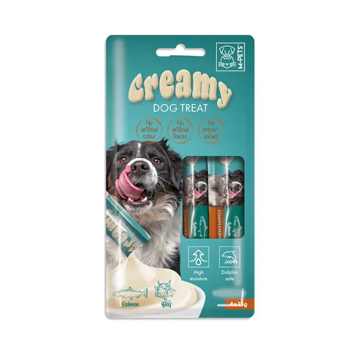 M-PETS CREAMY SOMON BALIKLI BİFTEKLİ SIVI KÖPEK ÖDÜLÜ 4X15GR