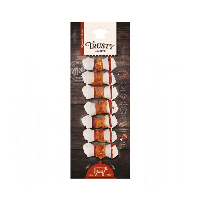 M-PETS TRUSTY EXTRA SIĞIR ETLİ DÜĞÜMLÜ KEMİK KÖPEK ÖDÜLÜ 7'Lİ 105GR/6,4CM