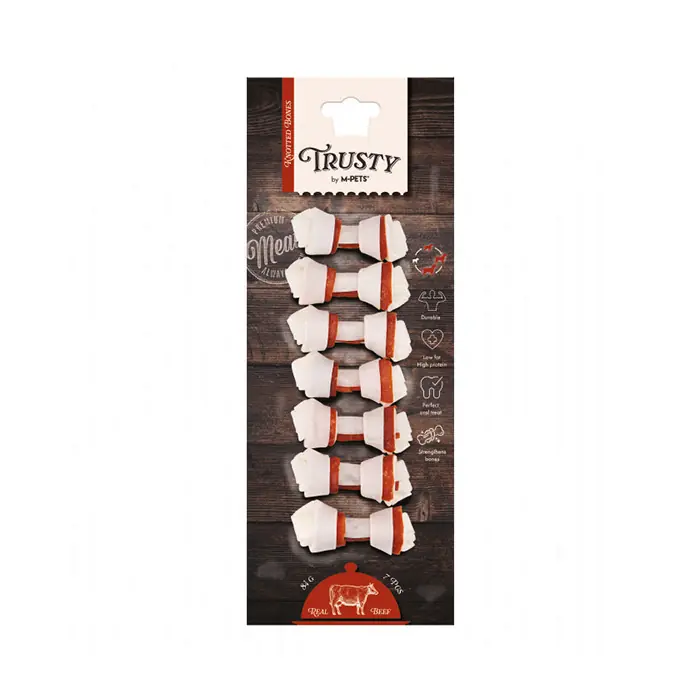 M-PETS TRUSTY SIĞIR ETLİ DÜĞÜMLÜ KEMİK KÖPEK ÖDÜLÜ 7'Lİ 84GR/6,4CM