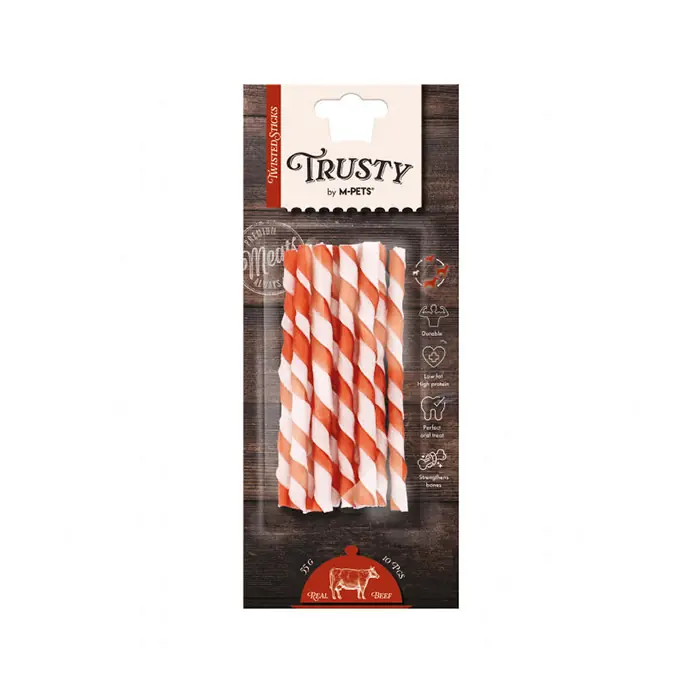 M-PETS TRUSTY TWİSTED SIĞIR ETLİ KEMİK KÖPEK ÖDÜLÜ 10'LU 55GR/12,7CM