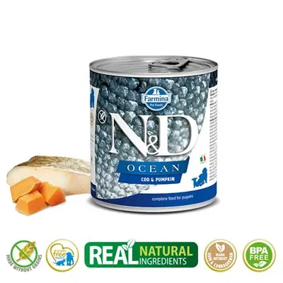 N&D OCEAN BALKABAKLI MORİNA BALIKLI YAVRU KÖPEK KONSERVESİ 285G
