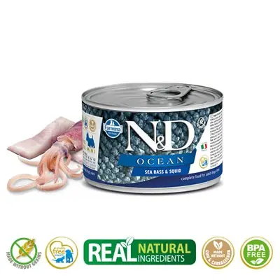 N&D OCEAN LEVREK VE MORİNA BALIKLI YETİŞKİN KÖPEK KONSERVESİ 140G