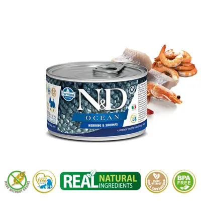 N&D OCEAN RİNGA BALIKLI KARİDESLİ YETİŞKİN KÖPEK KONSERVESİ 140G