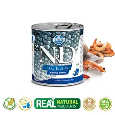 N&D OCEAN RİNGA BALIKLI KARİDESLİ YETİŞKİN KÖPEK KONSERVESİ 285G