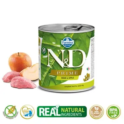N&D PRİME YABAN DOMUZU ELMALI TAHILSIZ YETİŞKİN KÖPEK KONSERVESİ 285G