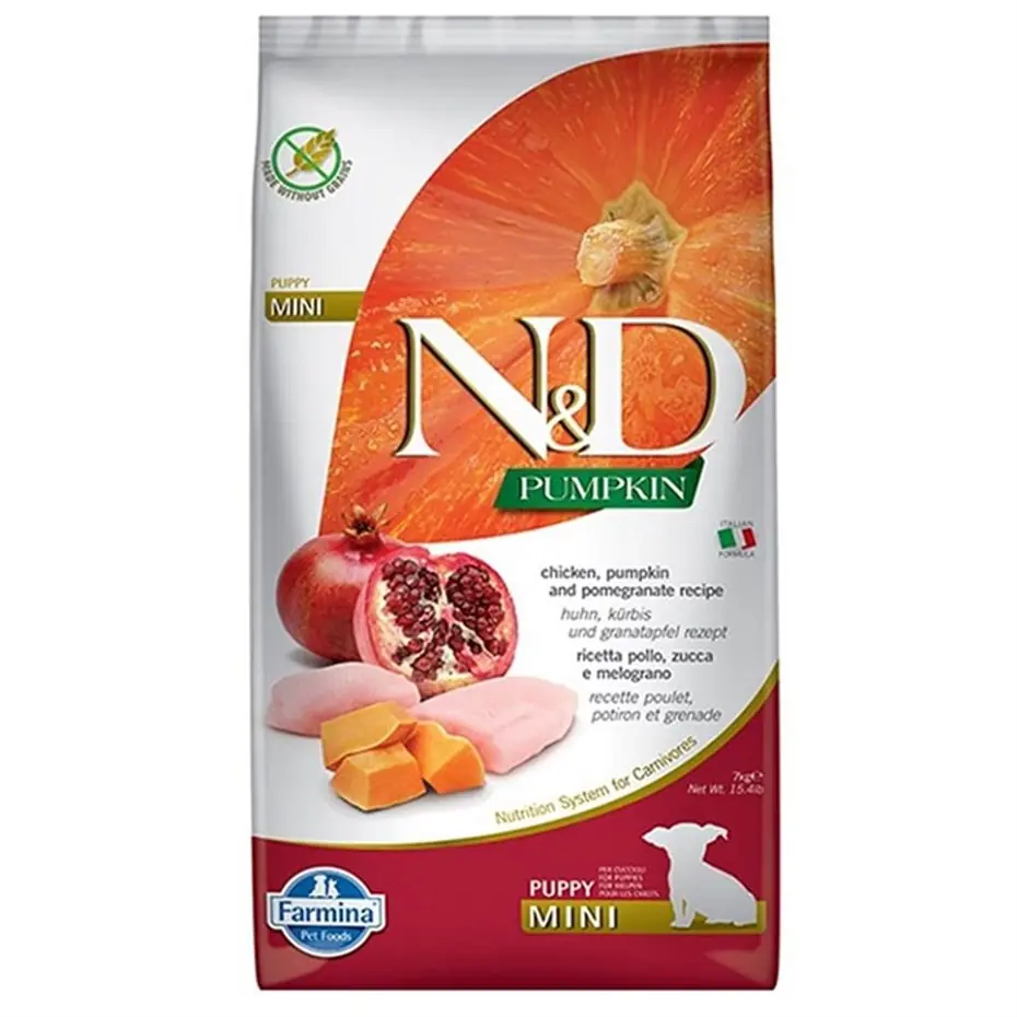 N&D PUMPKİN TAVUK ETLİ BAL KABAKLI VE NARLI KÜÇÜK IRK TAHILSIZ YAVRU KÖPEK MAMASI 7KG