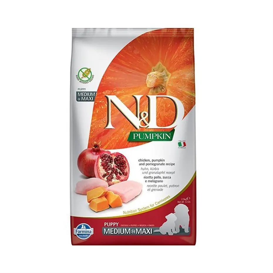 N&D PUMPKİN TAVUK VE NARLI BÜYÜK VE ORTA IRK YAVRU KÖPEK MAMASI 2,5 KG