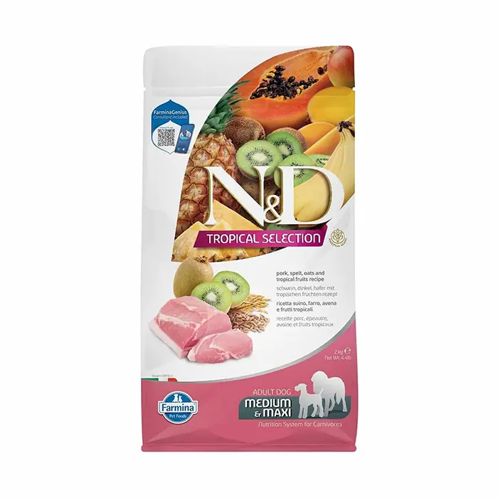 N&D TROPİCAL SELECTİON DOMUZ ETLİ VE TROPİKAL MEYVELİ ORTA VE BÜYÜK IRK YETİŞKİN KÖPEK MAMASI 2KG