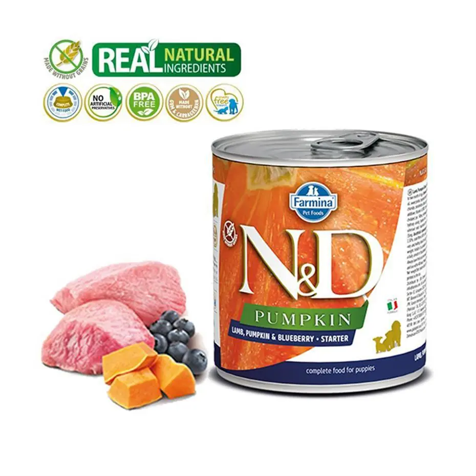 N&D BALKABAKLI KUZULU VE YABAN MERSİNLİ YAVRU KÖPEK KONSERVESİ 285GR