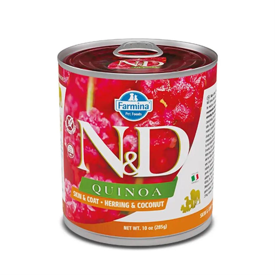ND QUİNOA SKİN&COAT RİNGA BALIĞI VE HİNDİSTAN CEVİZLİ KÖPEK KONSERVESİ 285GR