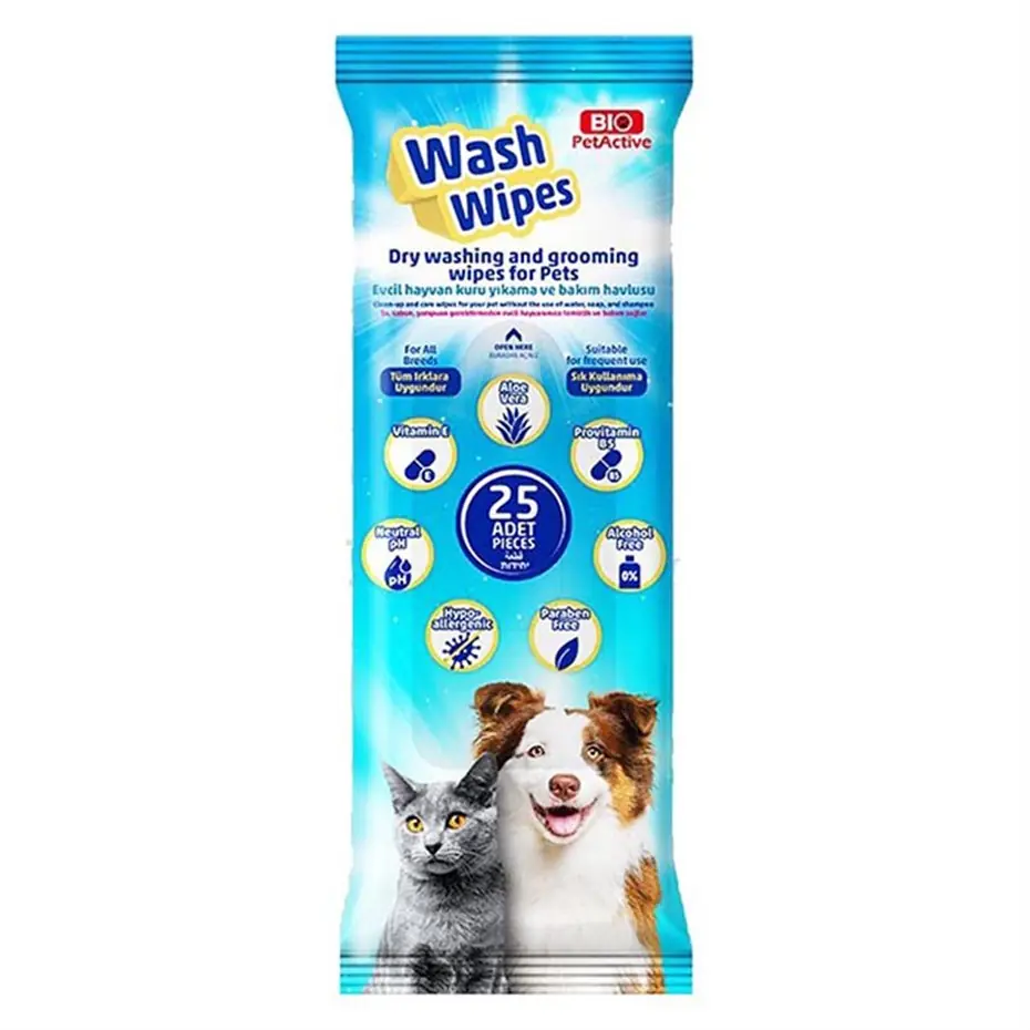 PET ACTİVE KEDİ KÖPEK TEMİZLEMEK İÇİN ISLAK MENDİL 25 ADET