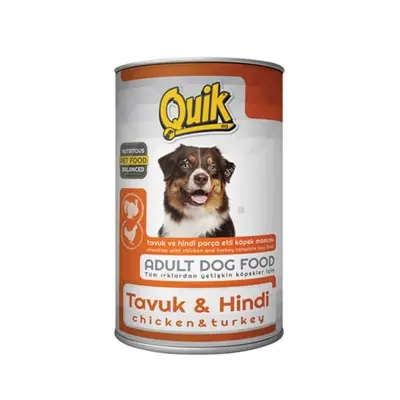 QUİK PARÇA ETLİ TAVUK VE HİNDİLİ YETİŞKİN KÖPEK KONSERVESİ 415 GR