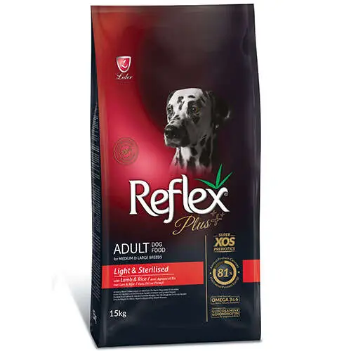 REFLEX PLUS LİGHT STERİLİSED KUZU ETLİ DÜŞÜK KALORİ VE KISIRLAŞTIRILMIŞ KÖPEK MAMASI 15 KG