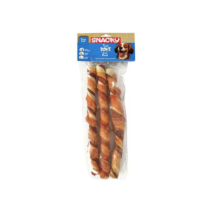 SNACKY ÇİFT RENKLİ TAVUKLU KÖPEK ÖDÜLÜ 3 ADET 25CM 195GR